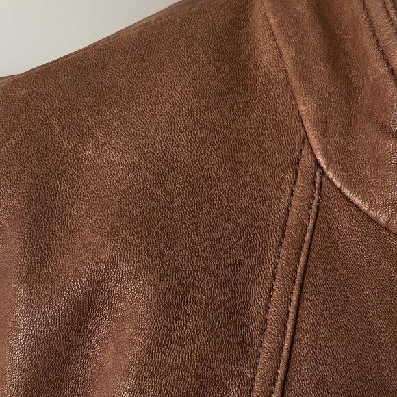 A.N.A. Jr XL Soft Genuine Leather Jacket Brown Blazer Business Casual Peplum Hem - Picture 11 of 12